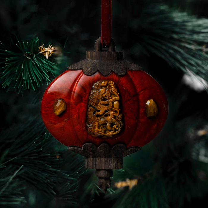 Mordovian jewelry Christmas tree toy "Lantern" tiger's eye